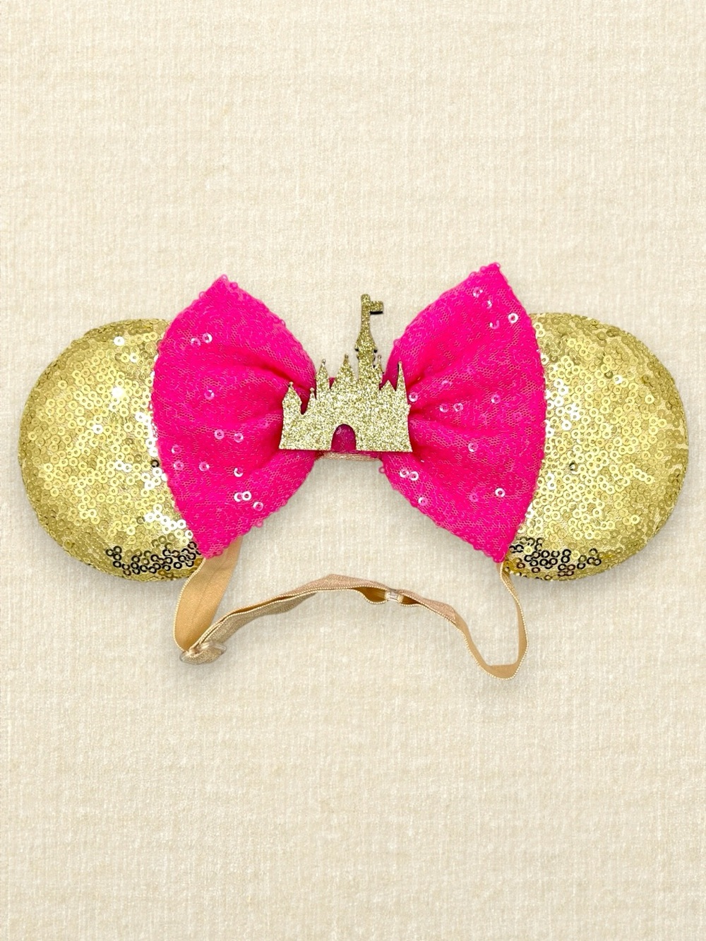 Elastic Gold Sequin Cinderella's Castle Minnie Ears | Disney-Inspired Mouse Ears